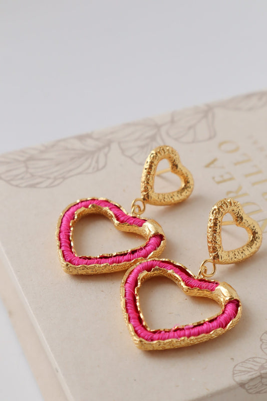 Aretes De Corazón Tejido X2