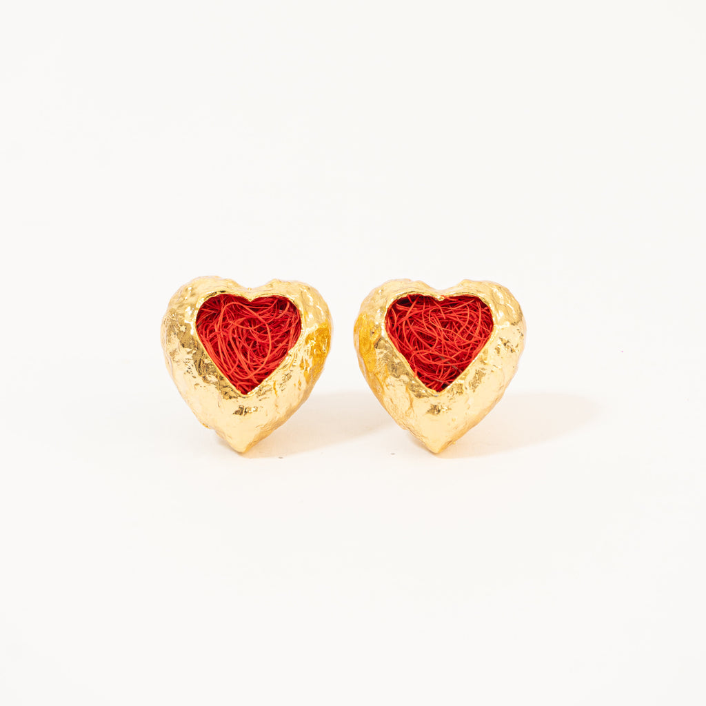 Aretes Corazón De Relieve Tejido