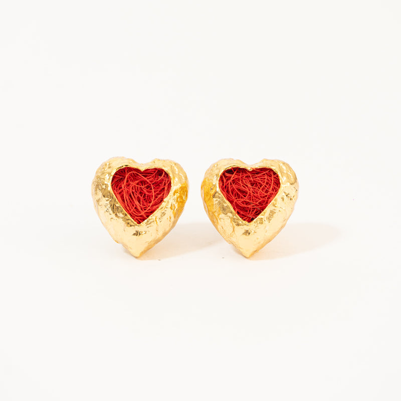 Aretes Corazón De Relieve Tejido