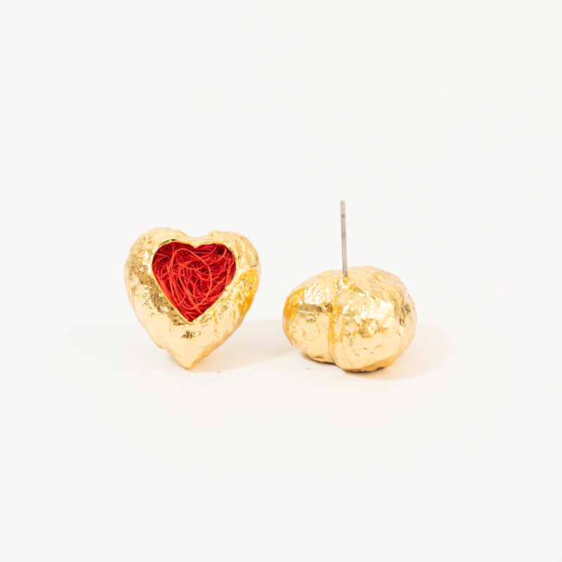 Aretes Corazón De Relieve Tejido